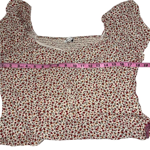 American Eagle Women’s L Boho Floral Blouse Smocked Back Cottagecore Cap Sleeve - Picture 7 of 10